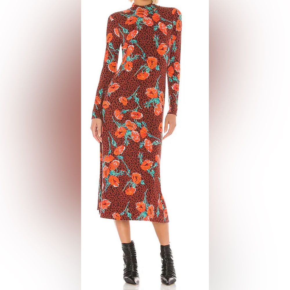 NWT Free People x Revolve Retro Romance Midi Dress in Chocolate Floral
